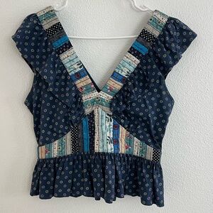 Anthropologie Let Me Be Ruffled Patchwork Top